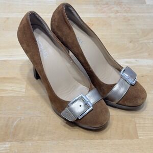 MICHAEL Michael Kors Women's Pumps Brown Suede Gold Metallic Buckle Sz 6.5
